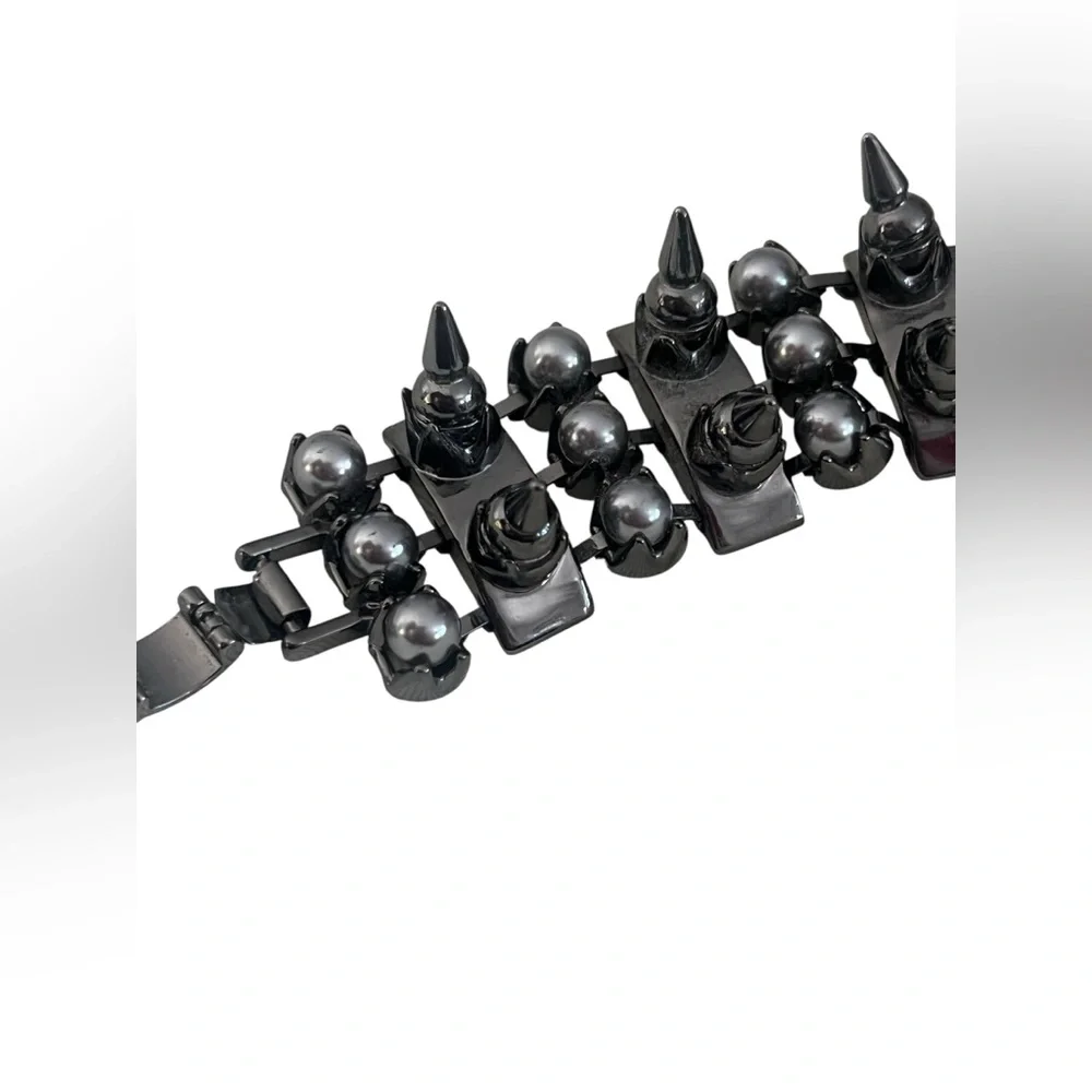 All Saints Haematite Drexel Spike Pearl Bracelet Haematite 8.25” - Picture 6 of 7